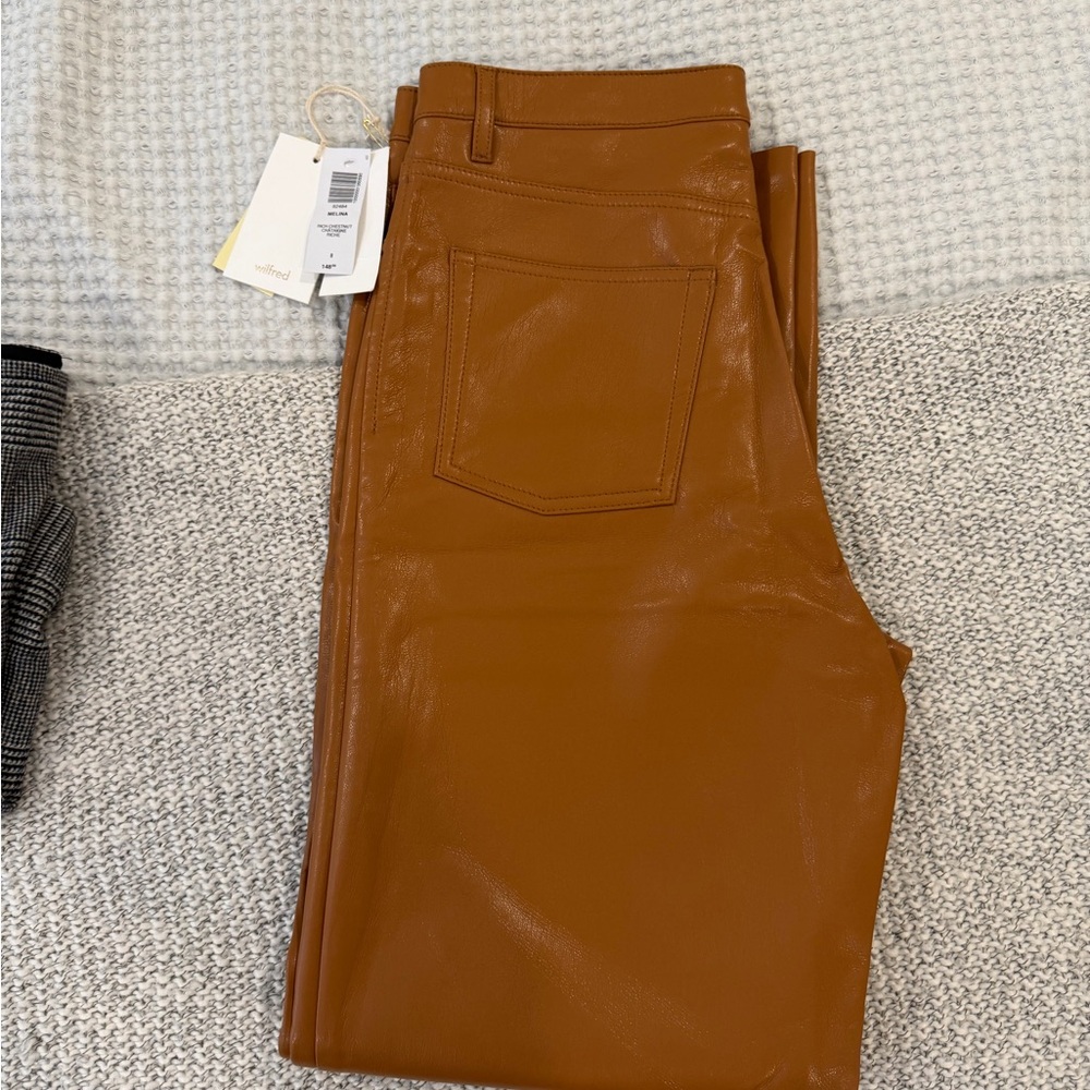 Wilfred Cropped Faux Leather Ankle Pants in Cognac Brown